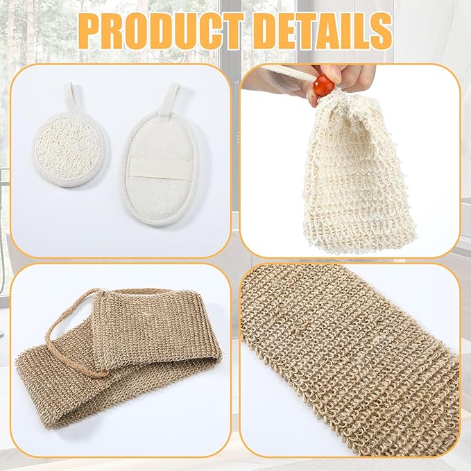 Geelin 8 Pack Natural Loofah Exfoliating Body Scrubber Set Shower Bath Glove - Image 3