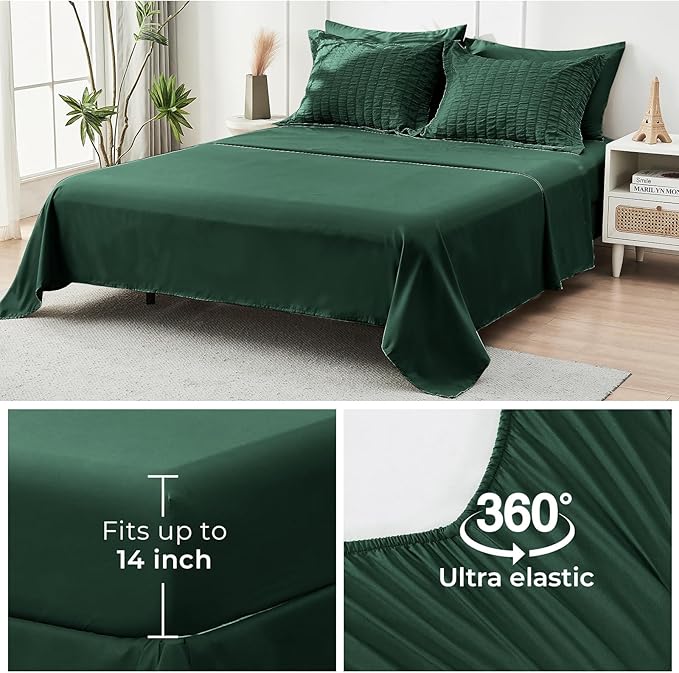 HYMOKEGE Emerald Green Twin XL Comforter Set Seersucker 5 Pieces, All Season - Image 7