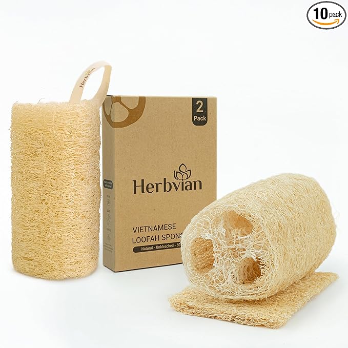 Natural Vietnamese Loofah Sponge, 100% Plant-Based Luffa Exfoliating Body by Herbvian