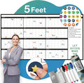 Large Dry Erase Calendar for Wall, 38" x 68" - Undated, Yearly, Reusable - Full 12 Month Year - Includes Markers, Eraser & Accessories