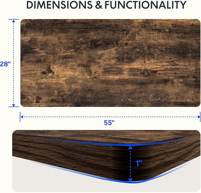FLEXISPOT EN2 Whole-Piece Standing Desk with Clamp Power Strip, 55 x 28 Electric Stand Up Height Adjustable Desk with Cable Management (Black Frame + 55" Rustic Brown Desktop, 2 Packages)