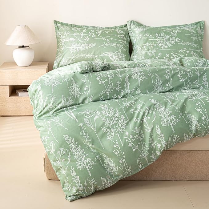 OAITE Green Duvet Cover Queen Size 3 Pieces Prewashed Cotton-Like Polyester - Image 5