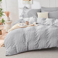 HYMOKEGE Light Grey Duvet Cover Full Size, Ultra Soft 3-Piece Seersucker Duvet by HYMOKEGE