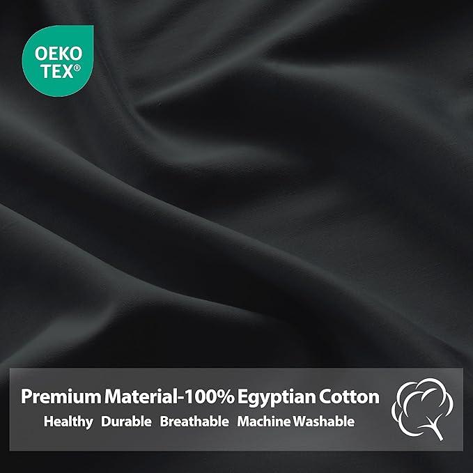 Twin Size Fitted Sheet Only Black, 100% Egyptian Cotton 600 Thread Count - Image 3