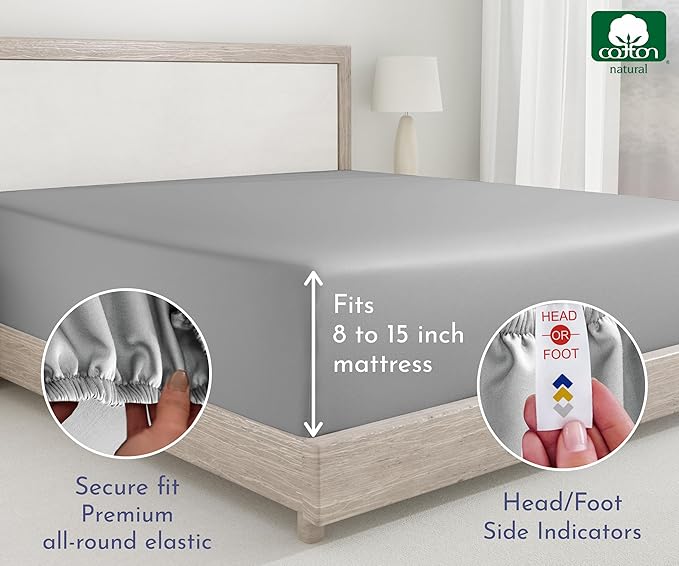 2 Twin XL Fitted Sheets, 400 Thread Count Twin XL Fitted Sheet 100% Cotton - Image 6