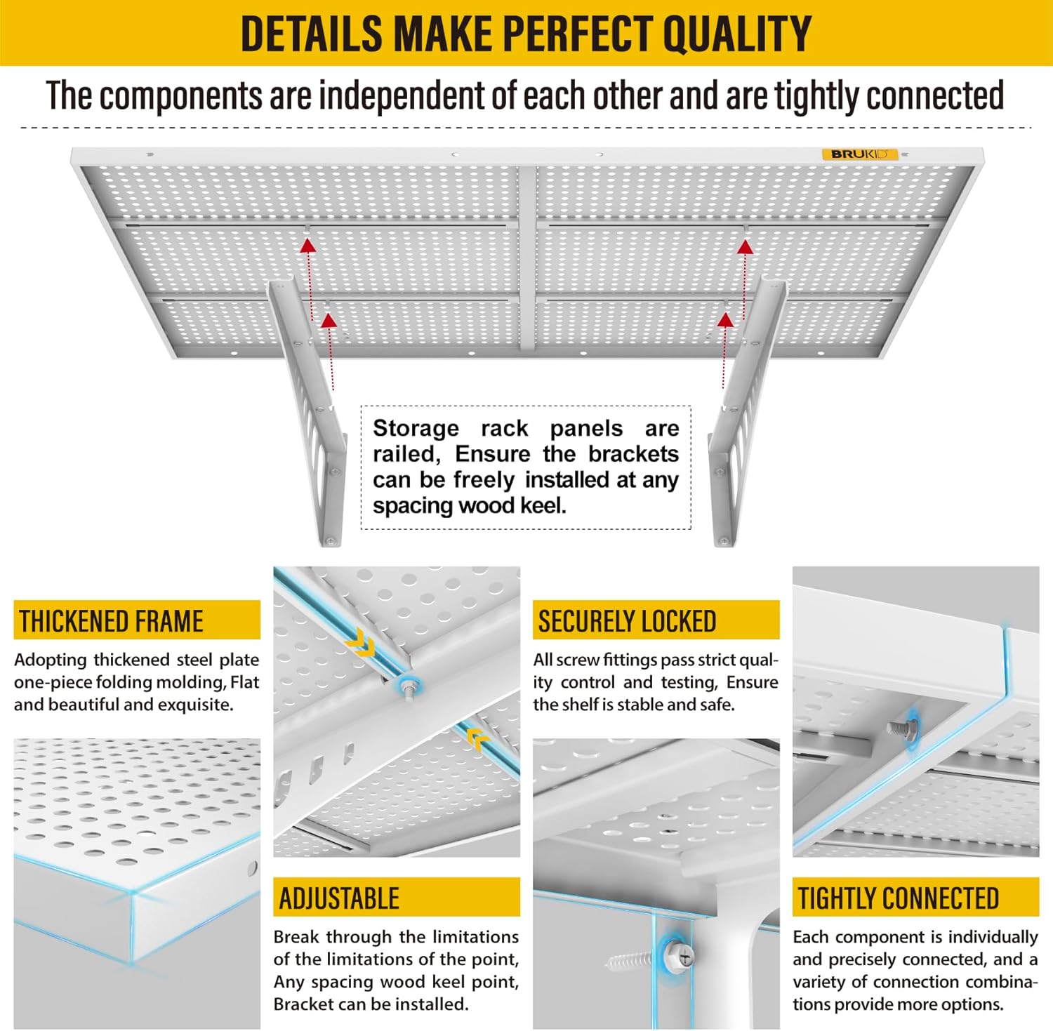 4Pack 2x3ft Adjustable Metal Garage Wall Shelving Heavy Duty Garage Storage Shelf Wall Mounted White
