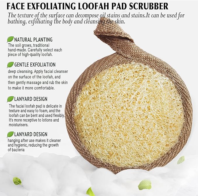 YIQINGJIE Natural Loofah Exfoliating Face Scrubber, Facial Scrubber Loofa Pads - Image 4