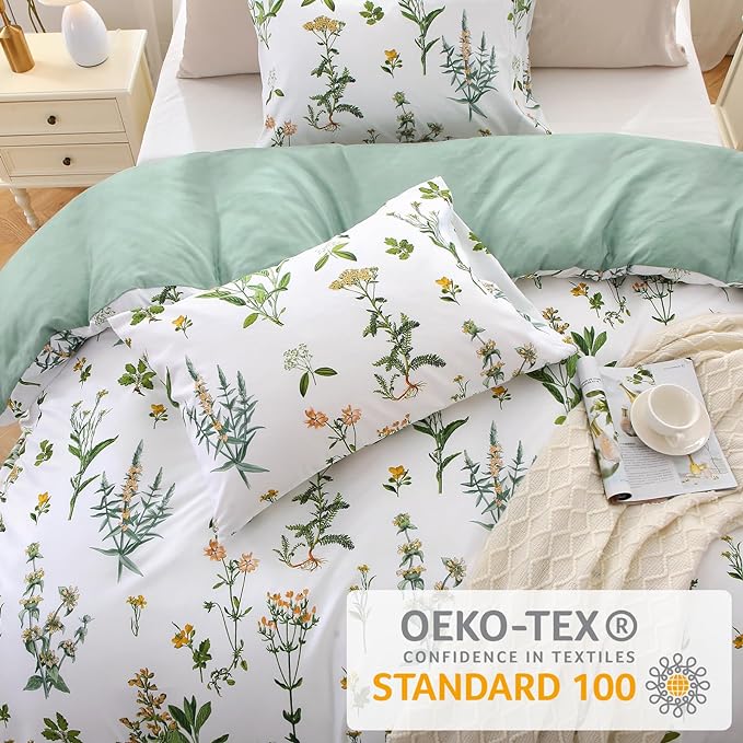MUXHOMO Duvet Cover Queen Size, Reversible Floral Green Flower Duvet Cover Set - Image 2