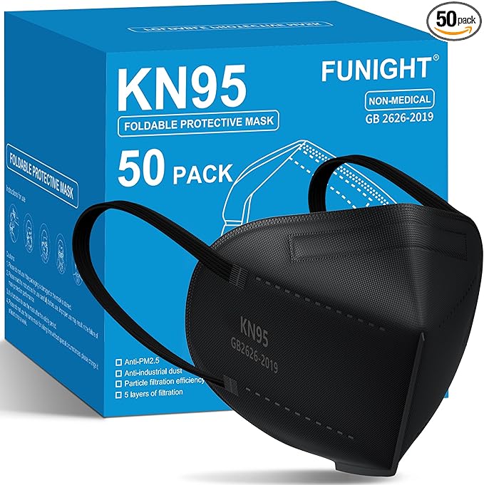 Funight KN95 Face Masks 50 Pack 5-Ply Breathable Filter Disposable Face Masks by Funight