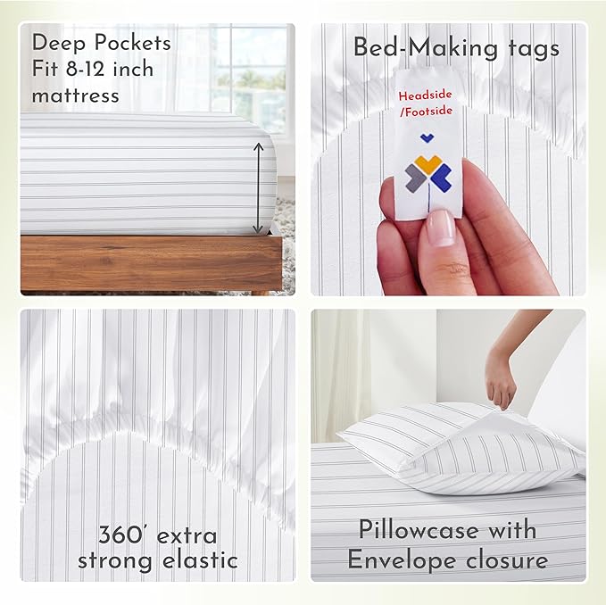 California Design Den Stripe Sheet Set Twin XL, 100% Cotton Twin XL Sheet Set - Image 7