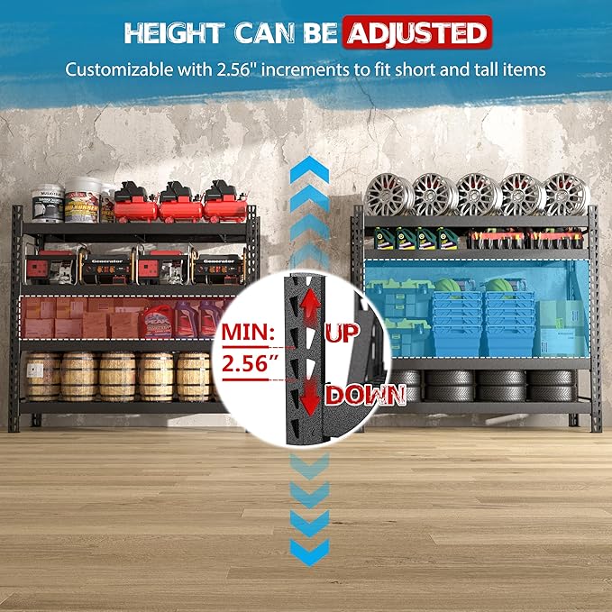 Yardenaler 8000LBS 78 "W x 24 "D x 72 "H Garage Shelving, 4-Tier Industrial Iron Shelving Unit Garage Storage Rack for Basement Warehouse, Black