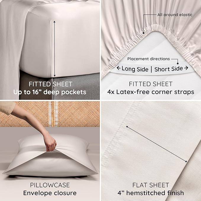 Bambaw 100% Viscose Derived from Bamboo Sheets King Size Set – 4pcs Luxury Bed - Image 5