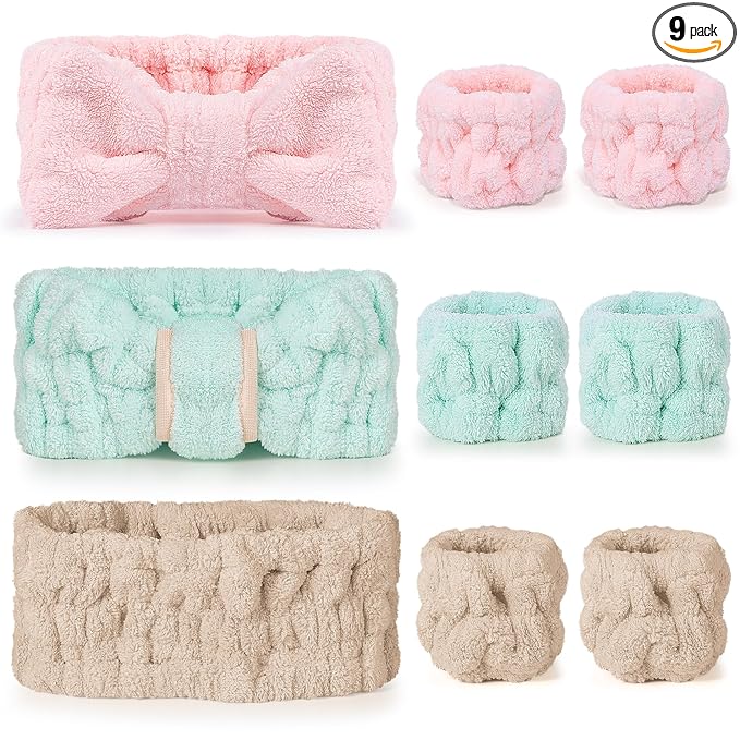 DiyJibb 9 Pcs Spa Headband for Washing Face, Skincare Headband and Wristband Set by DiyJibb