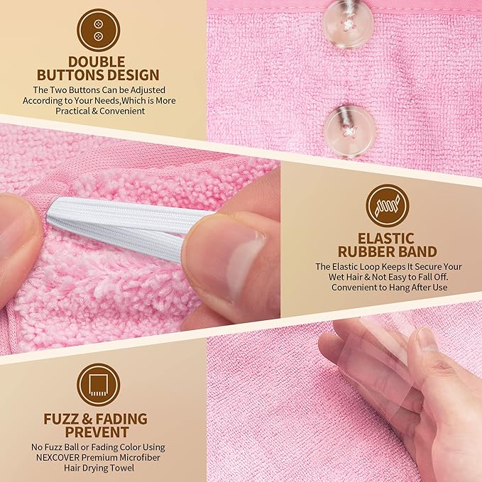 NEXCOVER Hair Towel Microfiber, 2 Pack Pink 9.8 inch X 25.5 inch Hair Wrap - Image 3