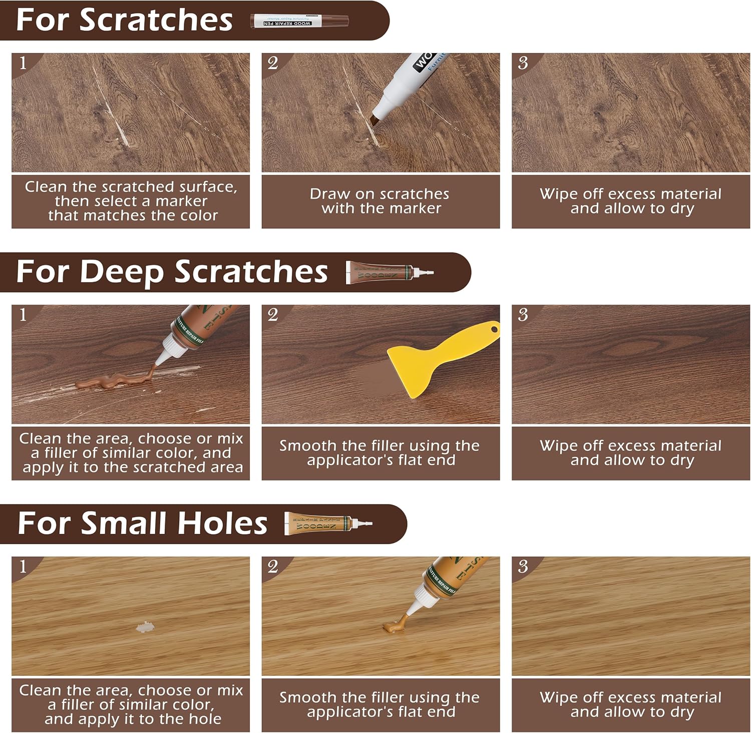 Wood Furniture Repair Kit: 12-Color Filler and 8-Color Markers - Wood Touch Up for Scratches/Cracks/Holes/Stains in Floors/Table/Cabinets(Hardwood/Laminate)