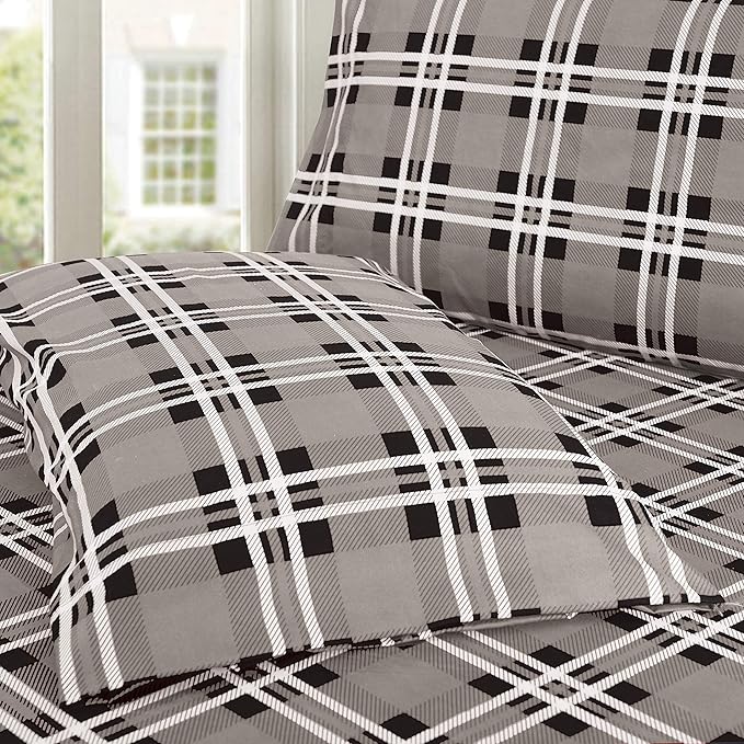 Elegant Comfort Luxury Soft Bed Sheets Plaid Pattern - Image 5