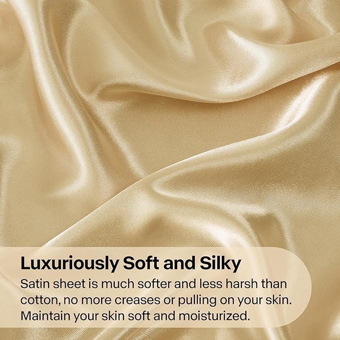 BEDELITE Satin Sheets Full Size Bed Set, Luxury Soft Champagne Silky Sheets - Image 3