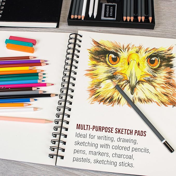 U.S. Art Supply 8.5" x 11" Premium Hardbound Sketch Book, 2 Pack, 80 Sheets Each, 70 lb (110gsm) - Hardcover Spiral Bound Artist Field, Small Sketch Pad, Acid-Free Drawing Pad - Adults, Students