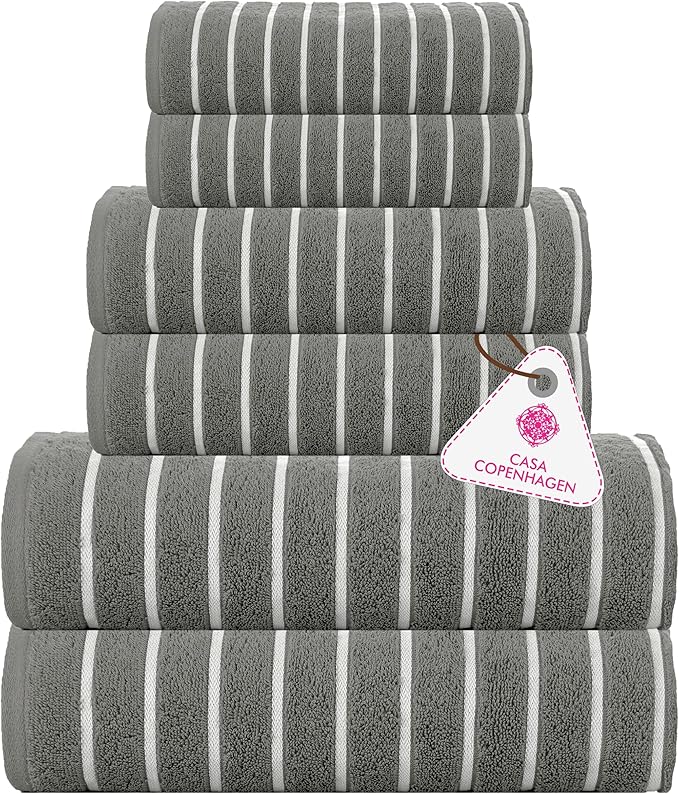 CASA COPENHAGEN Ecstatic 6 Pieces Towel Set- Pine Grey, 600 GSM 2 Bath Towel 2 by CASACOPENHAGEN