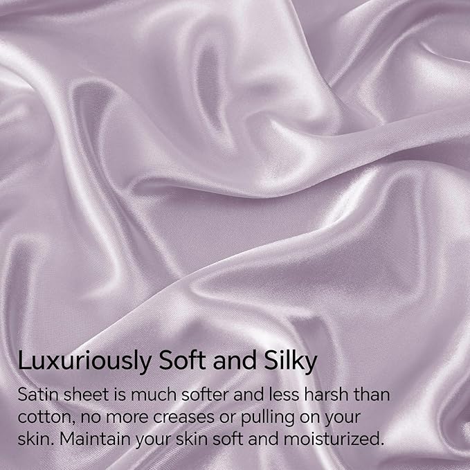 BEDELITE Satin Sheets Twin XL Size Bed Set, Luxury Soft Lavender Silky Sheets - Image 3