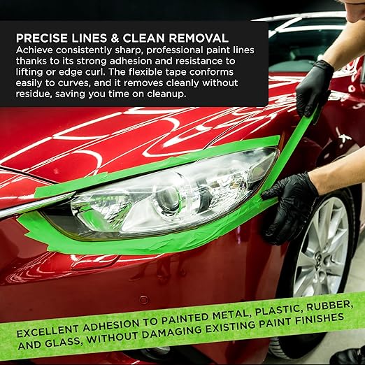 Dura-Gold Green Automotive Masking Tape 1/2 Inch (12mm x 55 Yards), 4 Rolls - Premium High-Performance, Heat Resistant - Auto Refinish Painting, Car Detailing, Autobody, Industrial, Painters Tape