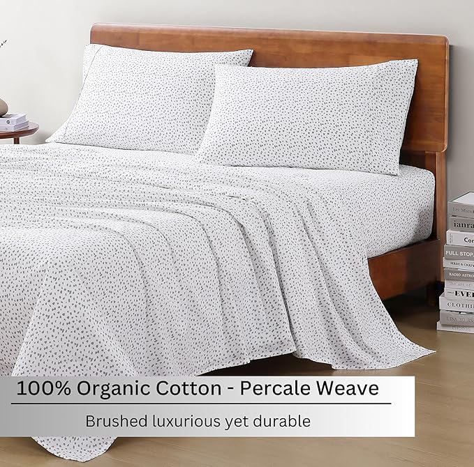 LANE LINEN 100% Organic Cotton Printed King Bed Set, All Season Crisp Percale - Image 3