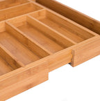 BIRDROCK HOME Bamboo Expandable Utility Drawer Organizer – Utensil Silverware – Spoon Knife Fork – 17.5 Inch – Large – Natural Wood – Tray – Adjustable Kitchen Organization