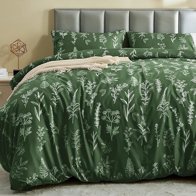 MUXHOMO Duvet Cover King Size, Reversible Floral Dark Green Duvet Cover Set by MUXHOMO