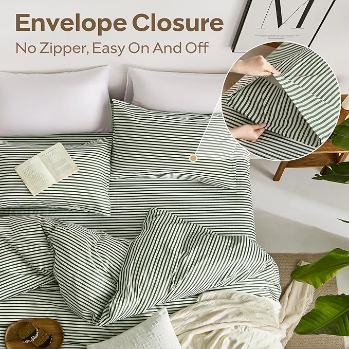JELLYMONI 100% Natural Cotton 3pcs Striped Duvet Cover Sets, - Image 7
