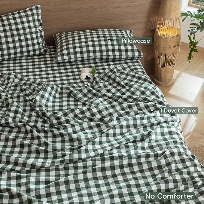 MooMee Gingham Duvet Cover Set 100% Washed Cotton Linen Like Textured - Image 2