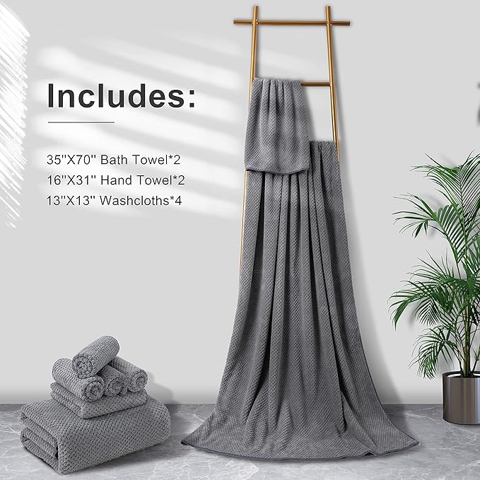 8-Piece Gray Bath Towel Set, 2 Extra Large Bath Towel Sheets, 2 Hand Towels and - Image 6