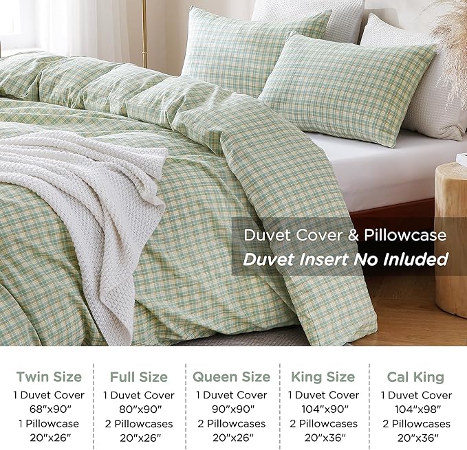 TOCOMOA Plaid Duvet Cover Set 100% Washed Cotton Like Linen Feel Super Soft - Image 8