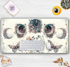 Beige Flowers Desk Mat Mousepad Cute Boho Plants Large Extended Gaming Mouse Pad XXL 31.5x15.75 in, Aesthetics Floar Butterfly Moon Laptop Keyboard and Mouse Mat for Women Office Gamer Girl Decor