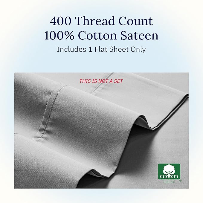 California Design Den Queen Size Flat Sheet, 400 Thread Count 100% Cotton Sateen - Image 5