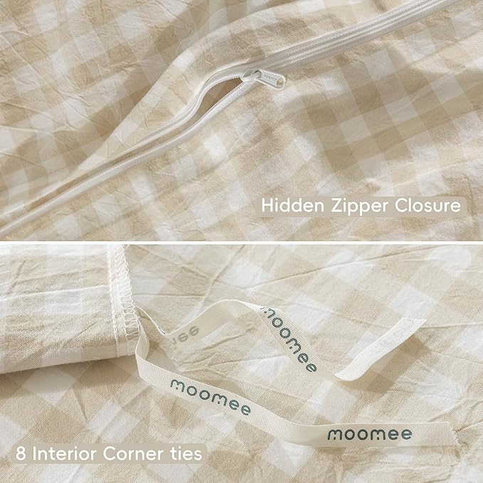 MooMee Gingham Duvet Cover Set 100% Washed Cotton Linen Like Textured - Image 6