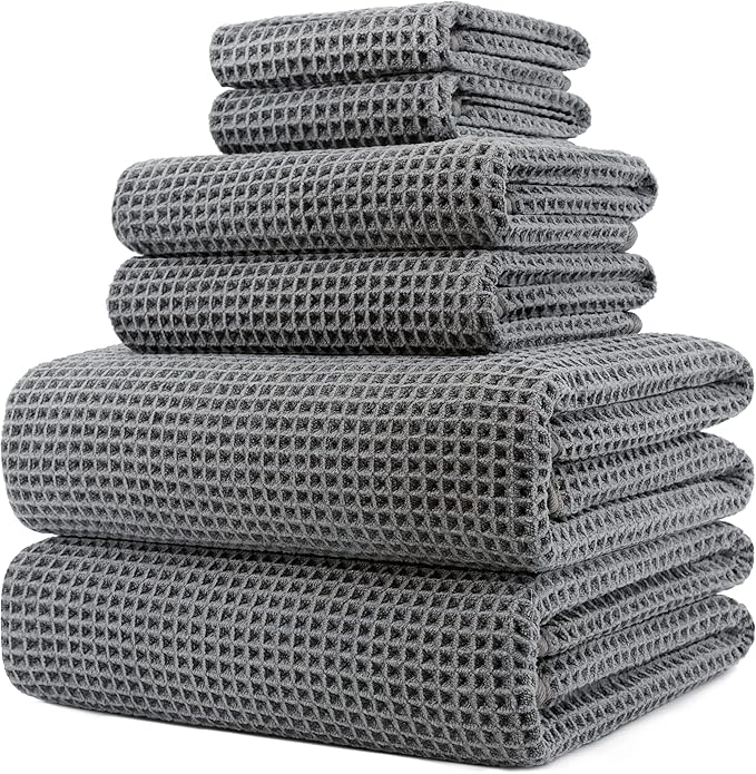 POLYTE 430 GSM Microfiber Quick Dry Lint Free Oversize Bath Towel Set, 6 Piece by Polyte