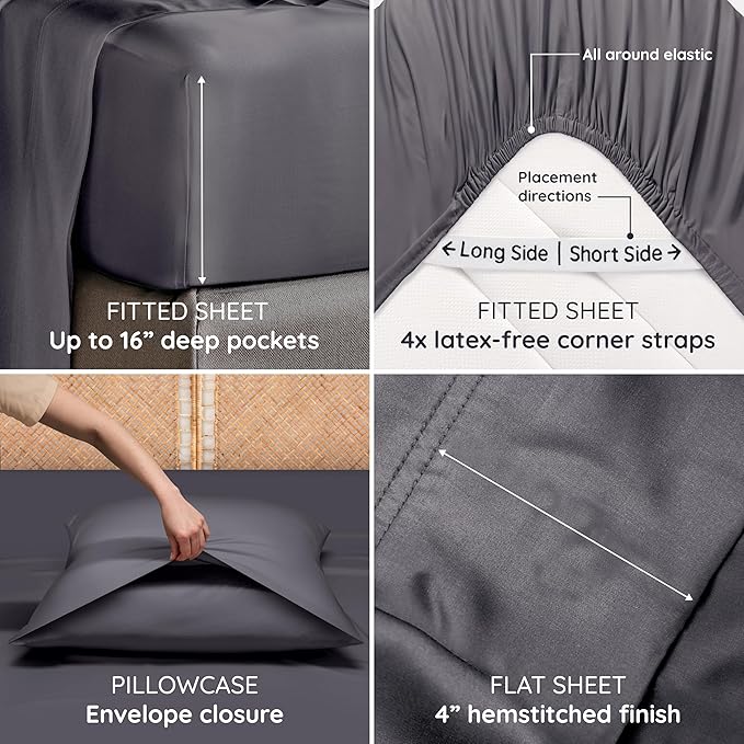 Bambaw 100% Viscose Derived from Bamboo Sheets Queen Size Set – 4pcs Cooling - Image 5
