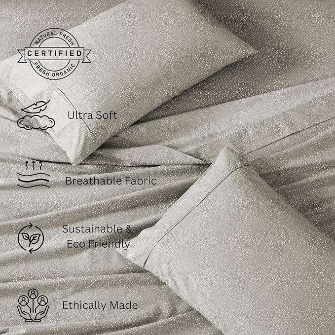 LANE LINEN 100% Organic Cotton Grey Queen-Sheets Set 4-Piece Long Staple - Image 3