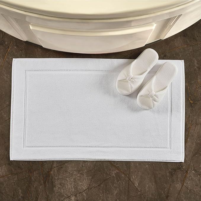 Hawmam Linen White Bath Mats, 21 x 34 inches, Banded Design, Highly Absorbent - Image 5