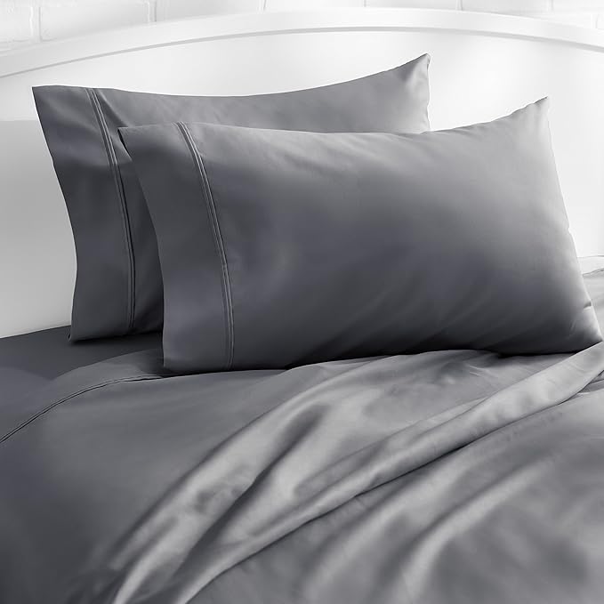 Amazon Basics 400 Thread Count 100% Cotton Pillow Cases, Sateen Weave, Dark Gray - Image 4