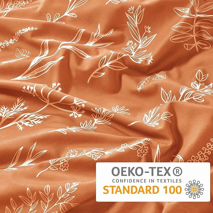 MUXHOMO Duvet Cover Queen Size, Reversible Floral Caramel Duvet Cover Set - Image 3