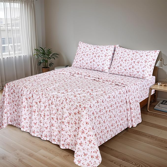 RUVANTI 100% Cotton Sheets King Size 4-Piece Set Percale Bedding, Cooling & - Image 2