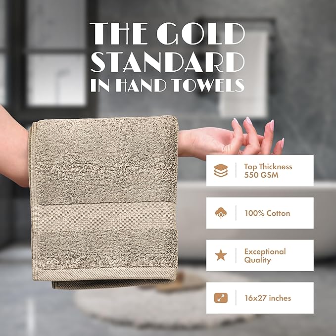 White Classic Wealuxe Taupe Hand Towels - Image 2