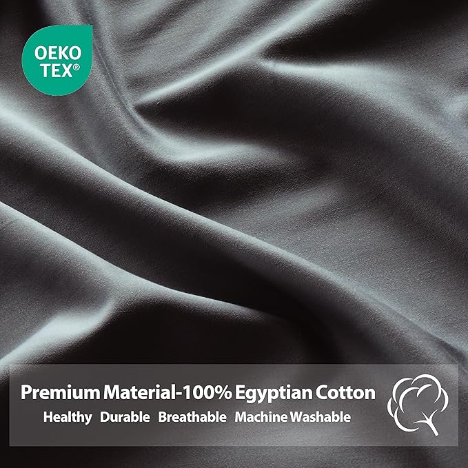 Full Size Fitted Sheet Only Dark Grey, 100% Egyptian Cotton 600 Thread Count - Image 3
