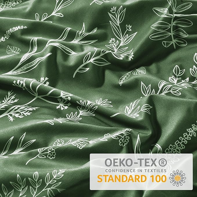 MUXHOMO Duvet Cover King Size, Reversible Floral Dark Green Duvet Cover Set - Image 8