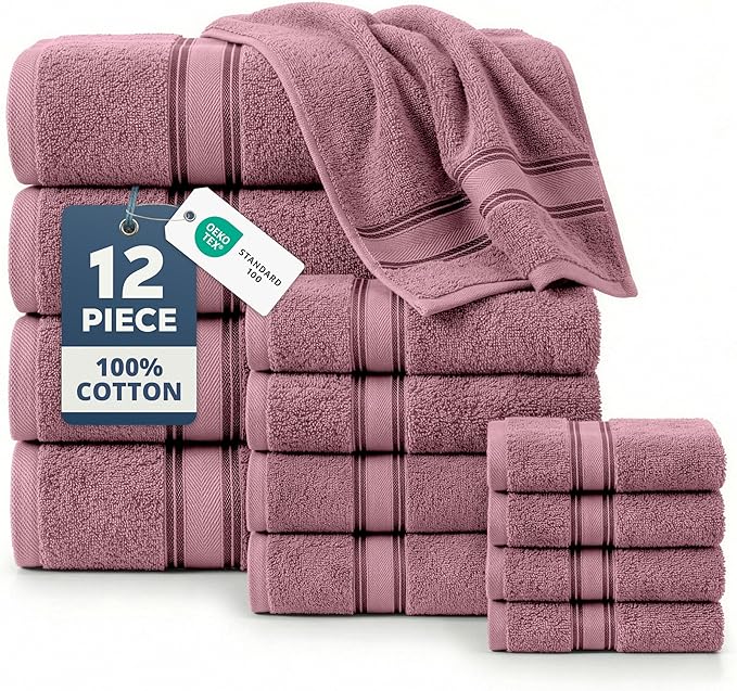 LANE LINEN Bathroom Towels Set of 12 – Zero Twist, 100% Cotton Soft Towel by LaneLinen