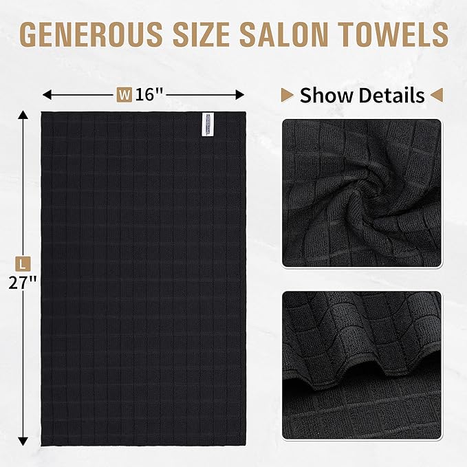 Salon Towels, 12 Pack Black Hand Towels - Image 2