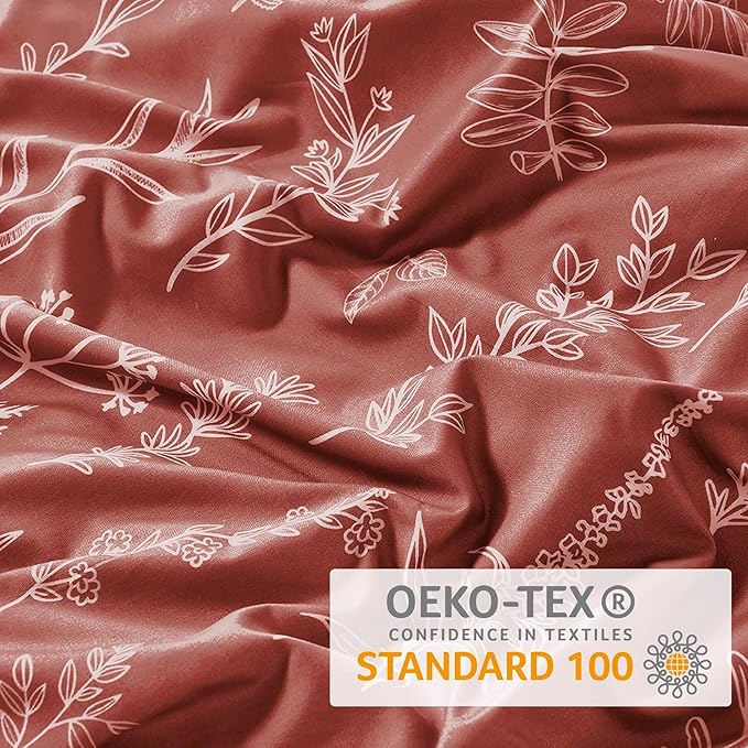 MUXHOMO Duvet Cover King Size, Reversible Floral Terracotta Duvet Cover Set - Image 4