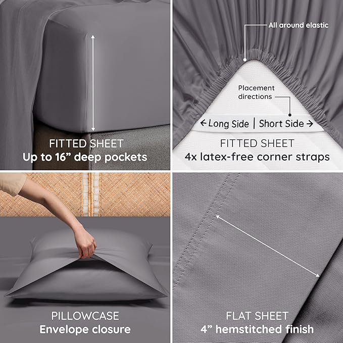 Bambaw 100% Viscose Derived from Bamboo Sheets King Size Set – 6pcs Deep Pocket - Image 5