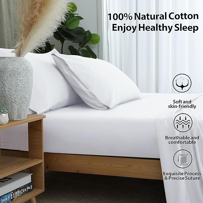 Full Size Fitted Sheet Only White, 100% Egyptian Cotton 600 Thread Count - Image 3